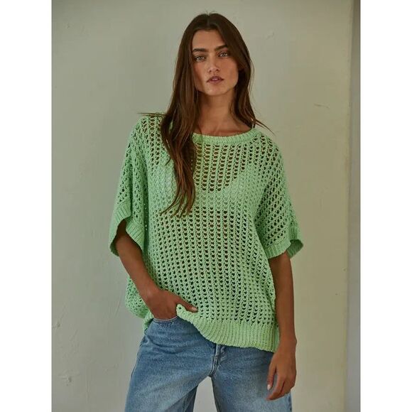 By together open knit crochet sweater oversized mint green medium new - Picture 1 of 12